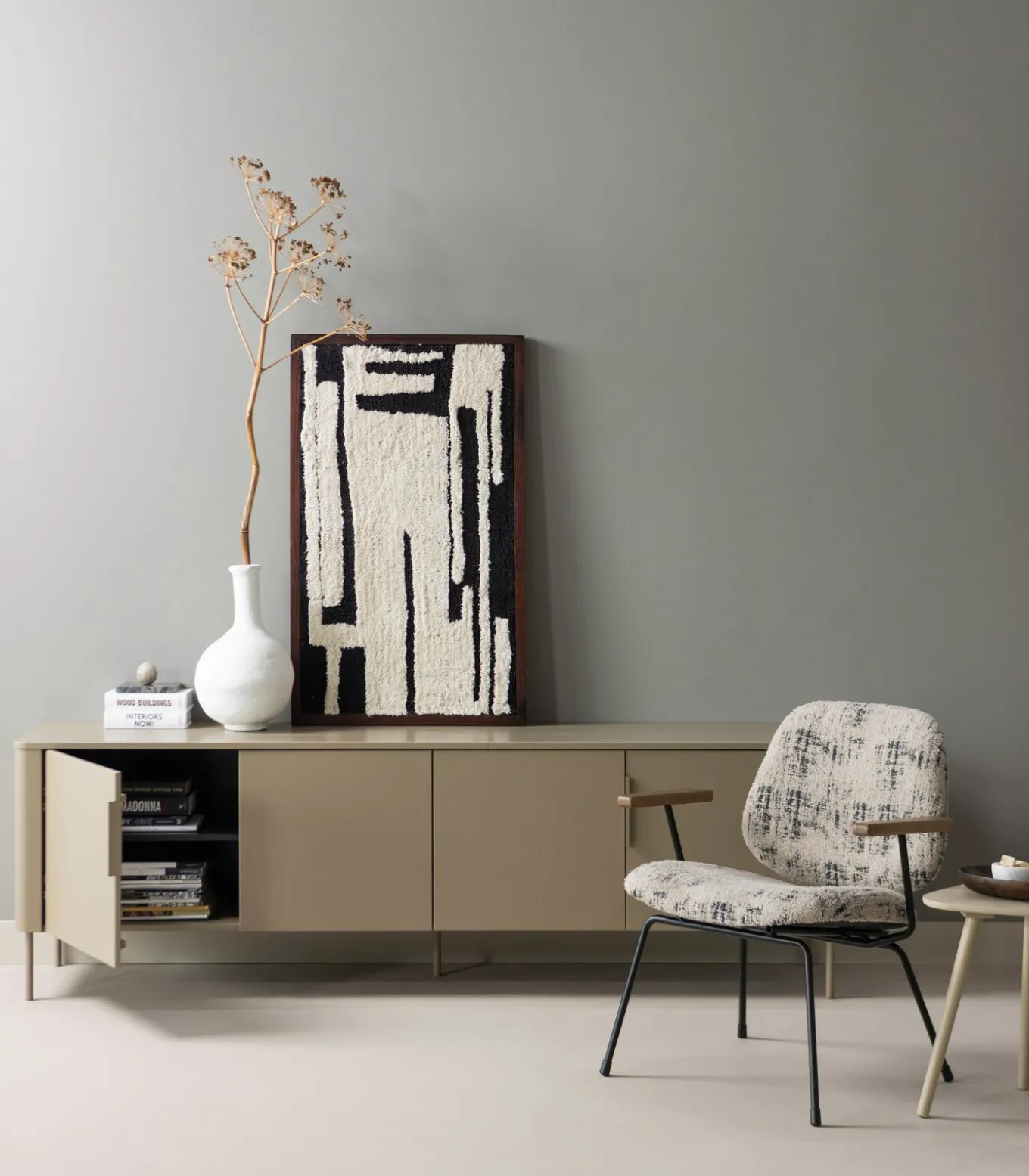 Anka Wanddeco - Katoen/Hout - Zwart/Wit - 90x60x10