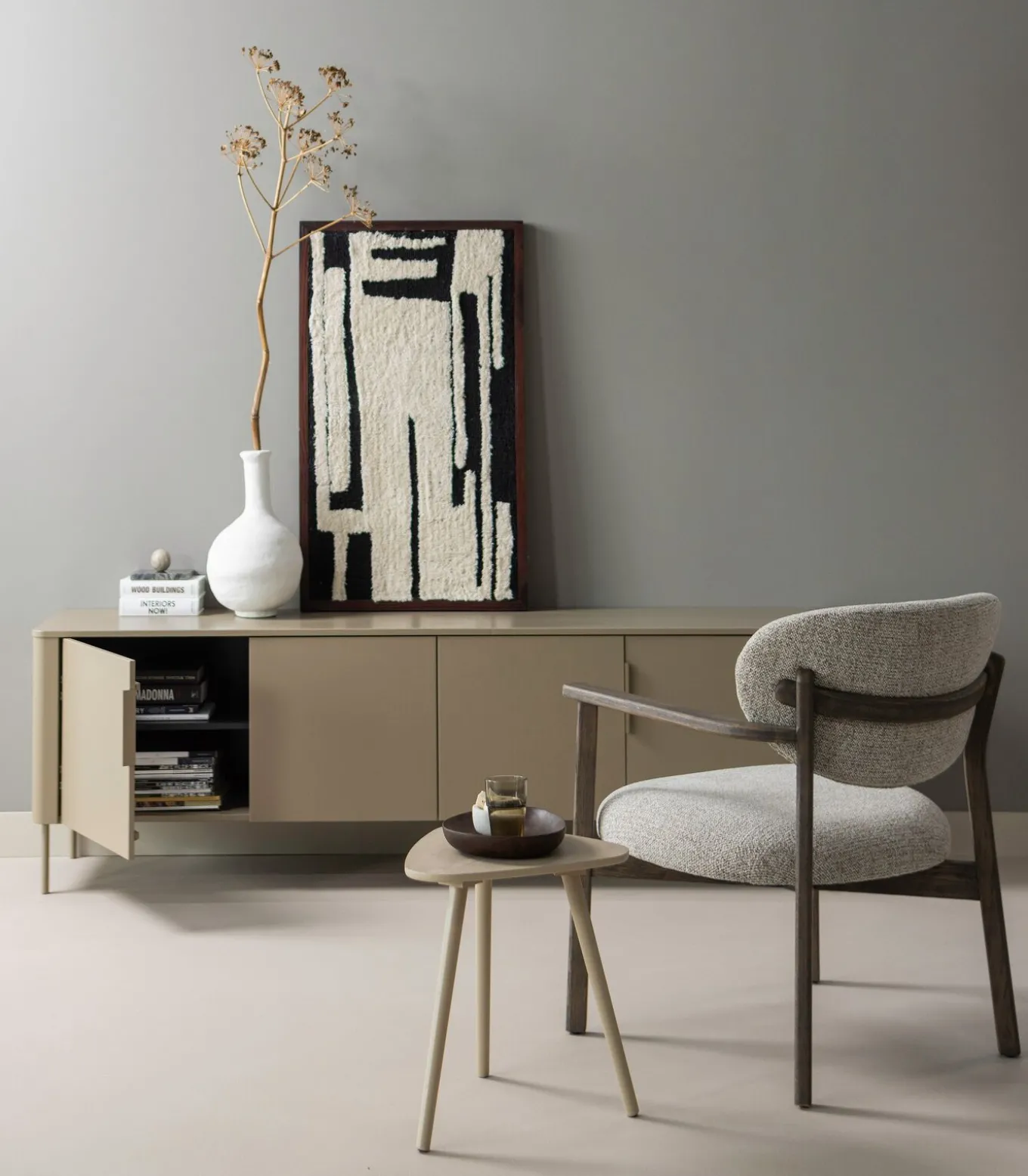 Anka Wanddeco - Katoen/Hout - Zwart/Wit - 90x60x10