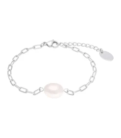 Armband m.Anh. voor dames, roestvrij staal, gekweekte zoetwaterparel