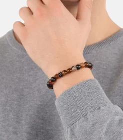 Armband voor mannen, roestvrij staal, stalen kralen, agaat