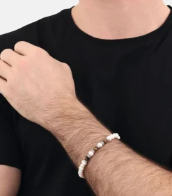 Armband voor mannen, roestvrij staal, tijgeroog, gekweekte zoetwaterparel