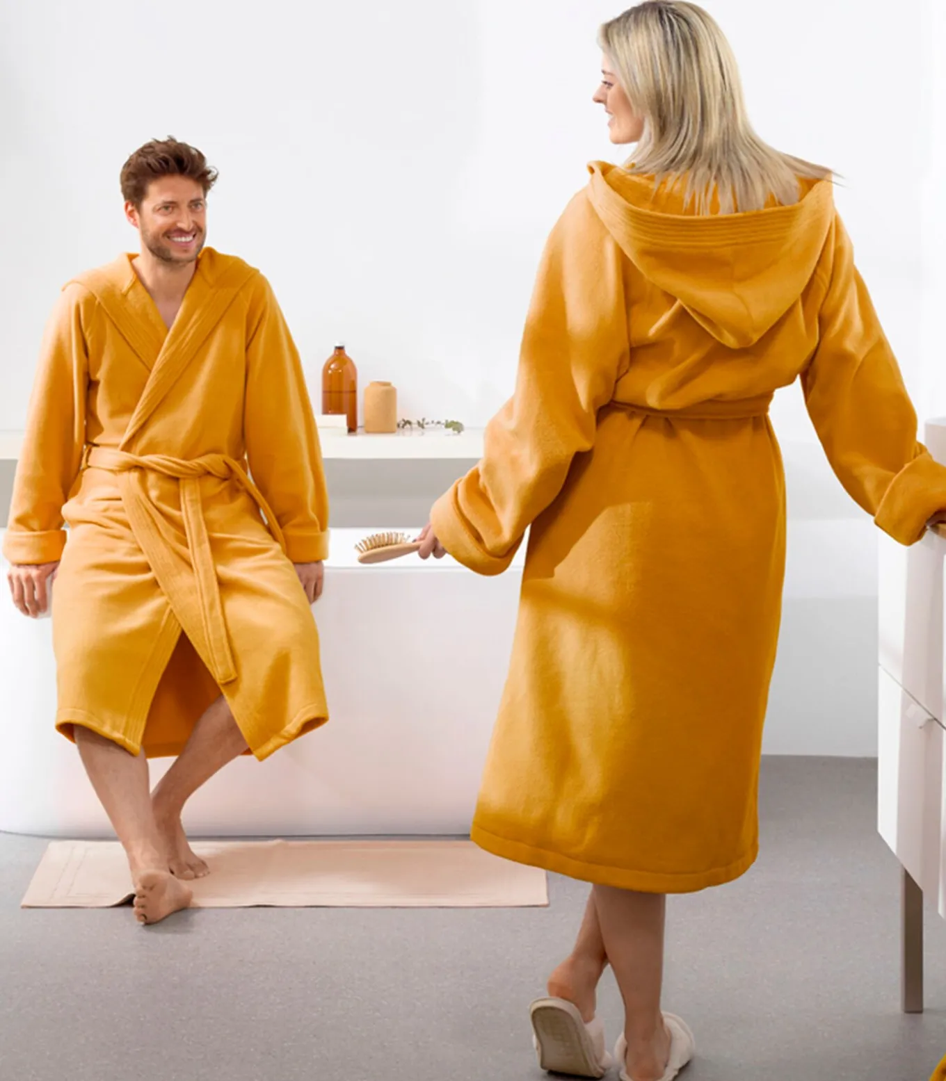 Badjas Reese, Sunshine geel - M - Unisex - Katoen/Polyester