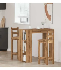 Bartafel met schap 102x50x103,5cm bewerkt hout artisanaal eiken