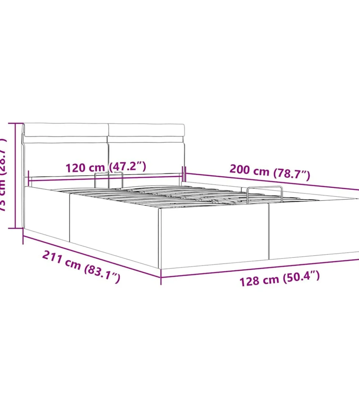 Bedframe met opslag en LED stof donkergrijs 120x200 cm