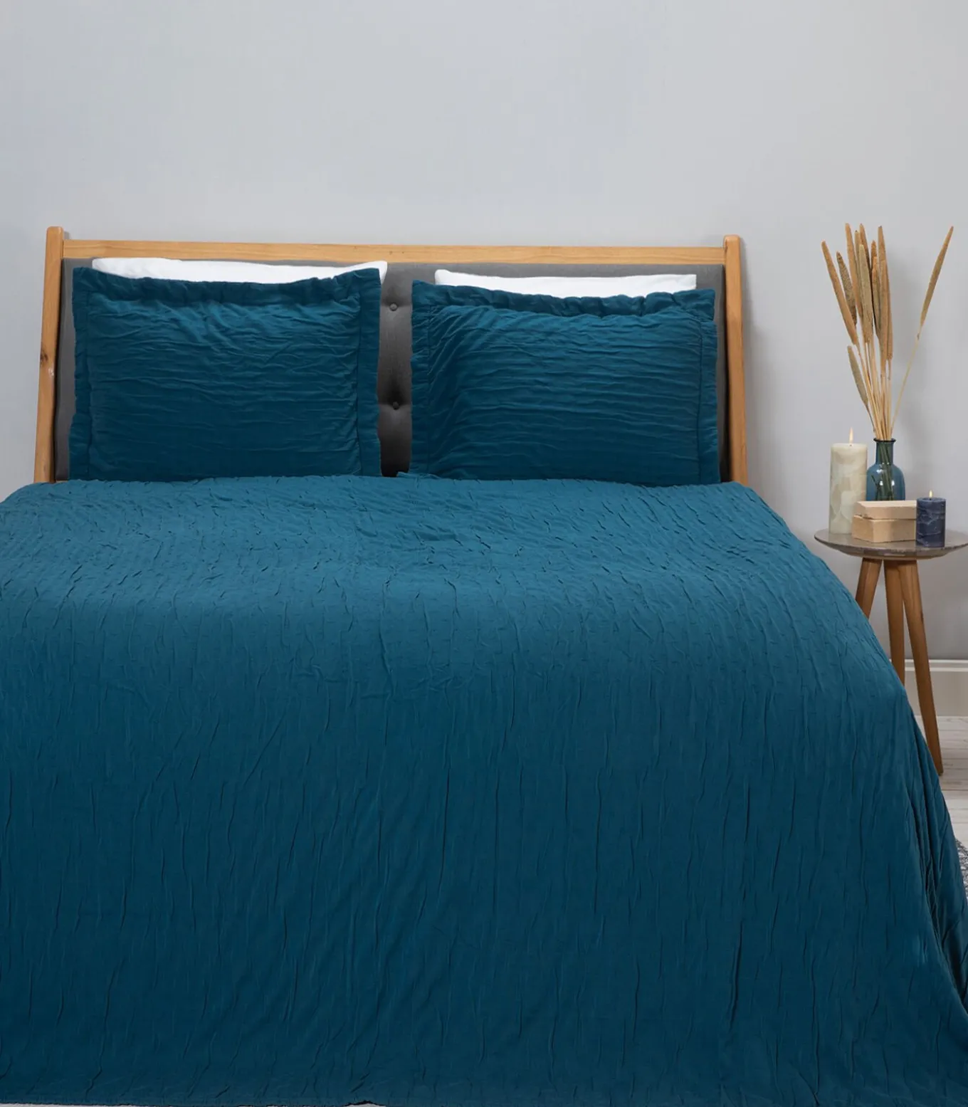 Bedsprei set 2 personen Leron Seti 240x260 cm Benzine blauw (1 Bedsprei, 2 Kussenslopen)