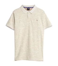 Beige heren poloshirt met bladprint