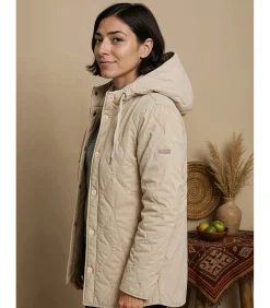 Beige jas met stijlvol donseffect