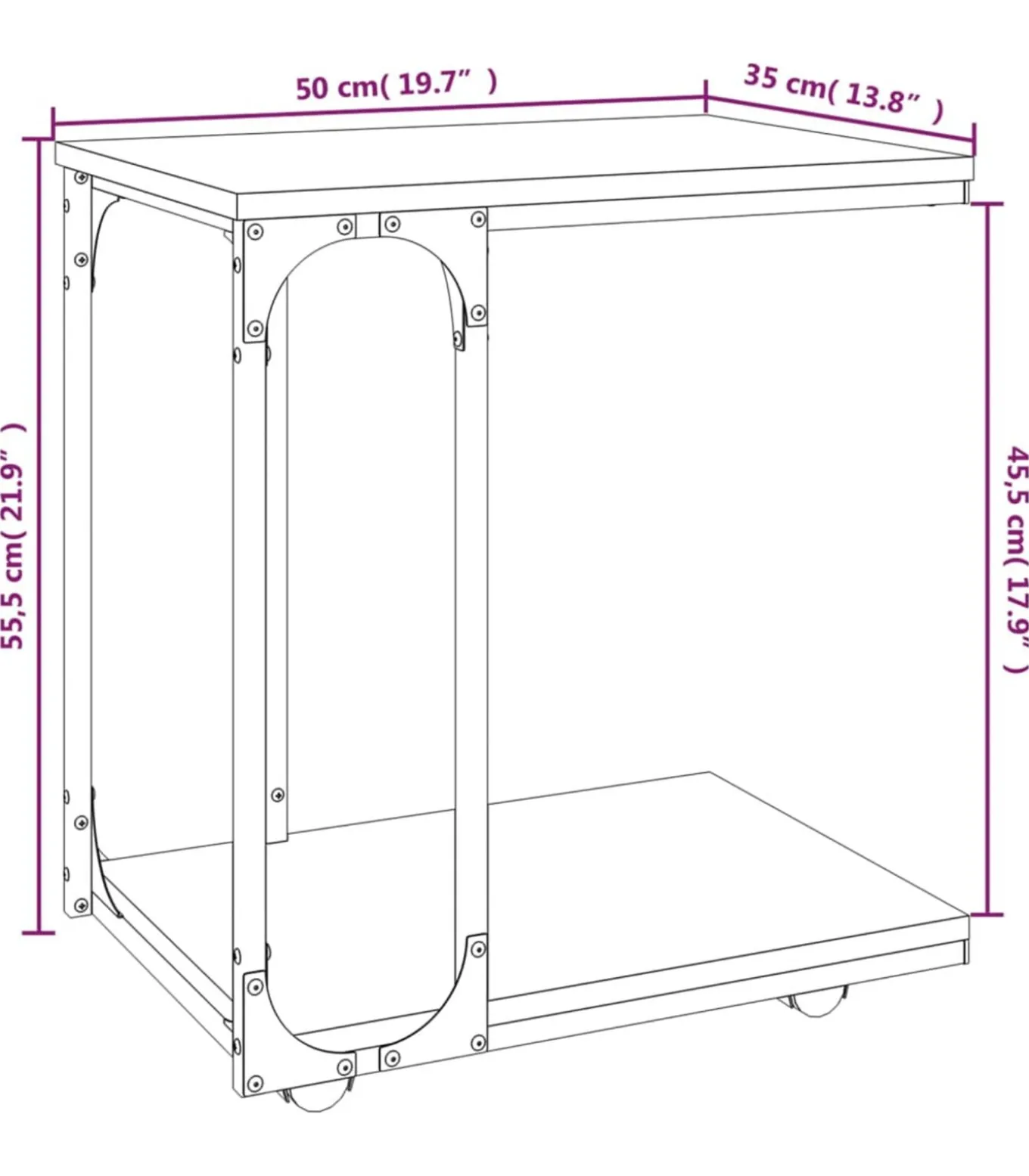 Bijzettafel met wieltjes 50x35x55,5 cm hout sonoma eikenkleurig