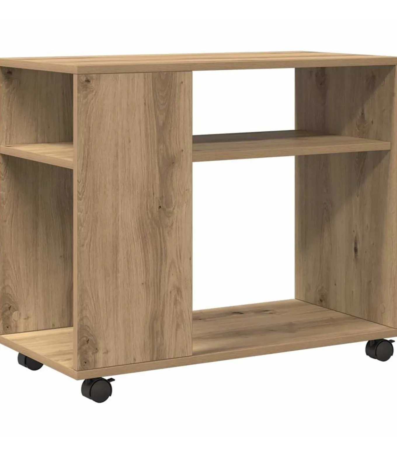 Bijzettafel met wieltjes 70x35x60 cm hout artisanaal eikenkleur
