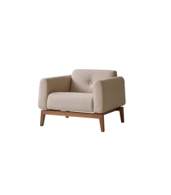 Bjorn - Fauteuil in massief eiken en ecru stof