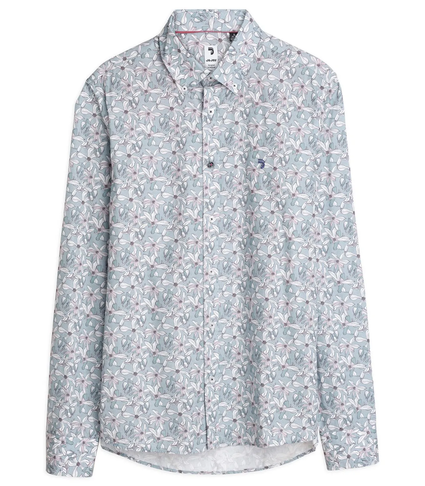 Blauw herenoverhemd met witte bloemen