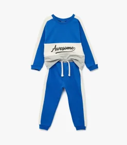 Blauw Kinder Trainingspak met Print en Kleurvlakken