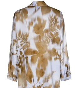 Bloes in viscose met blauw en taupe print