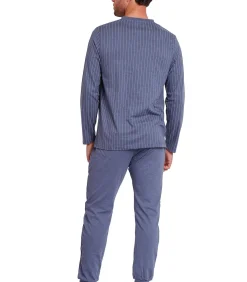 Blue Pyjama outfit broek polo shirt lange mouwen Premium