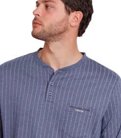 Blue Pyjama outfit broek polo shirt lange mouwen Premium