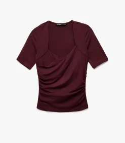 Bordeaux Blouse Slanke Pasvorm Korte Mouwen