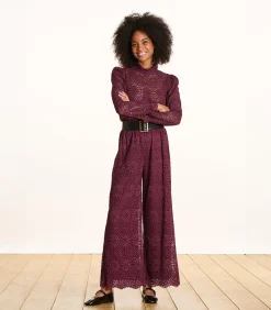 Bordeaux rechte broek van kant