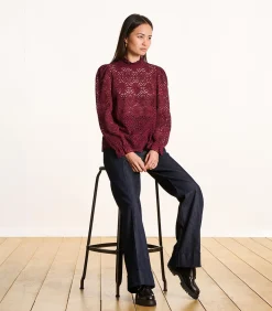 Bordeaux top van kant met lange mouwen