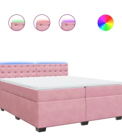 Boxspring met matras fluweel roze 200x200 cm
