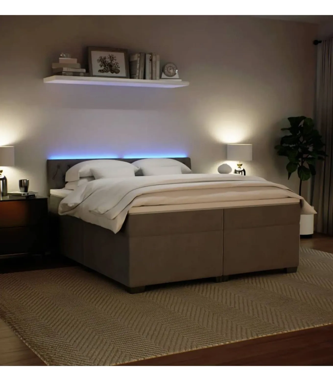 Boxspring met matras fluweel lichtgrijs 200x200 cm