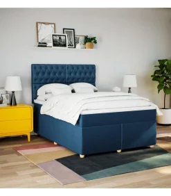 Boxspring met matras stof blauw 140x200 cm