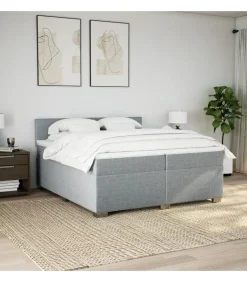 Boxspring met matras stof lichtgrijs 200x200 cm