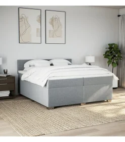 Boxspring met matras stof lichtgrijs 200x200 cm