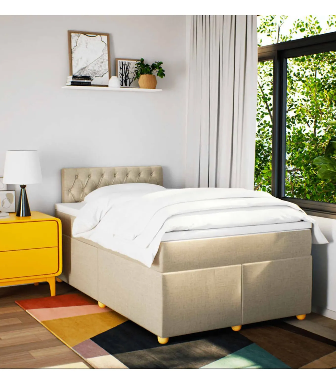 Boxspring met matras stof crèmekleurig 120x190 cm