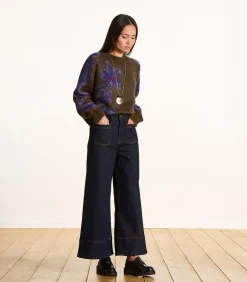 Bruine jacquard pull met lange mouwen en ronde hals