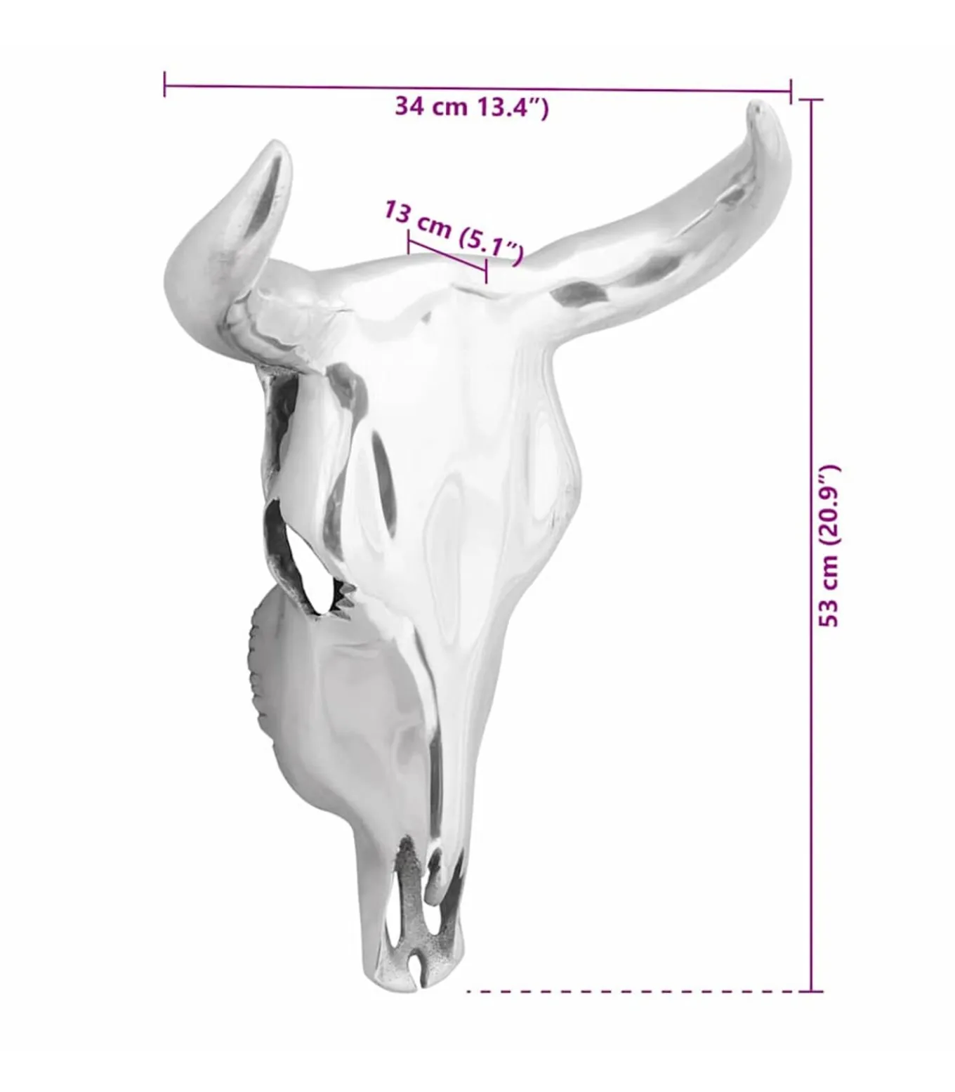 Bullschedel Zilver 34 x 13 x 53 cm Aluminium