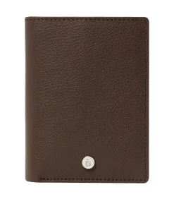 Card holder with flap Button Brown