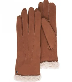 Cognac suède leren handschoenen voor dames