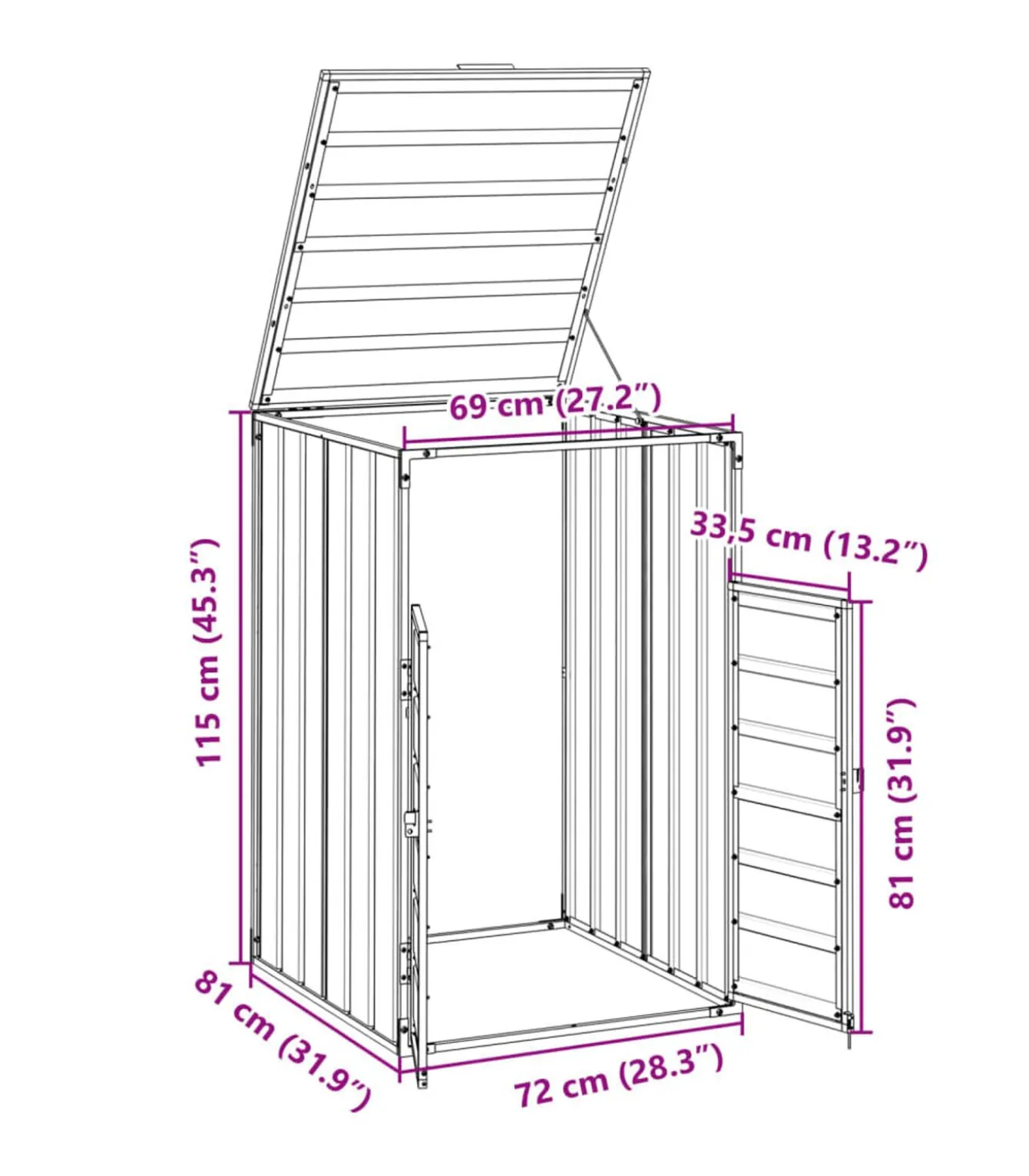 Containerberging voor 1 container 72x81x115 cm staal antraciet