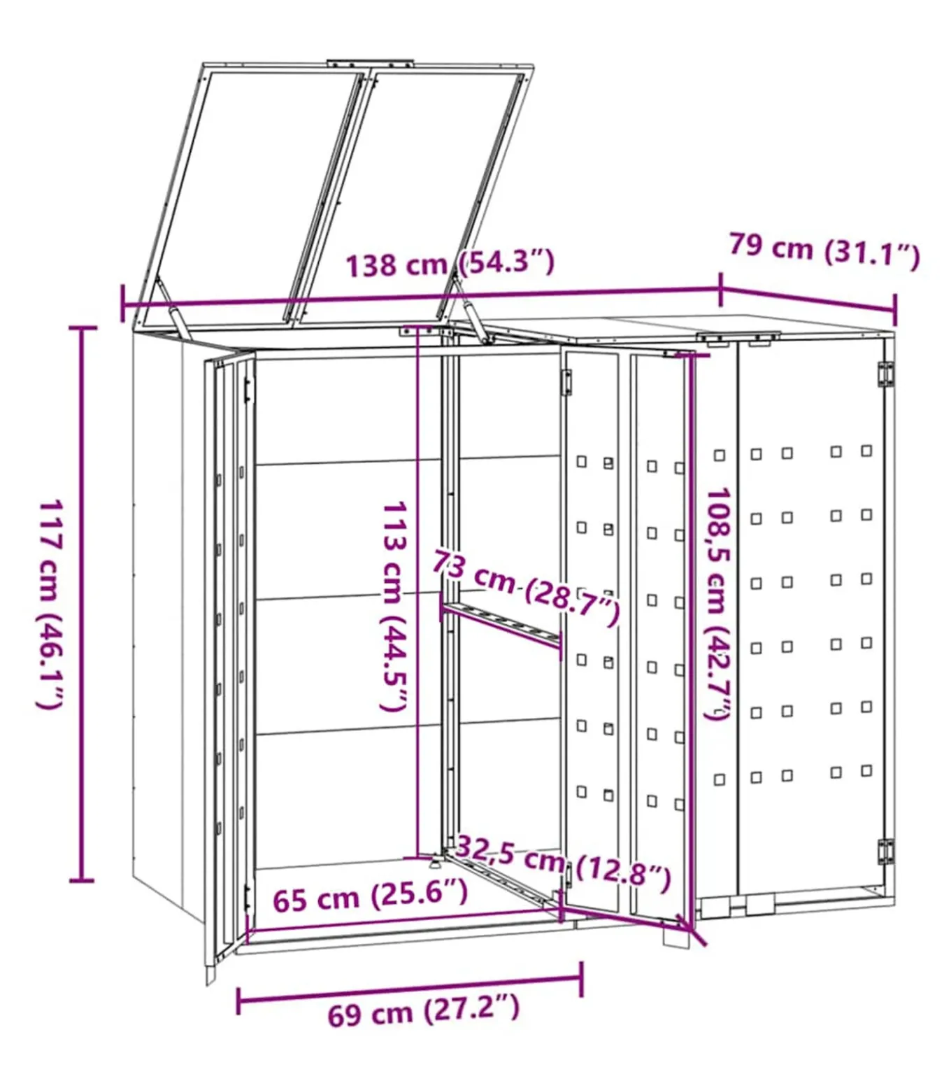 Containerberging voor 2 containers 138x79x117 cm staal grijs