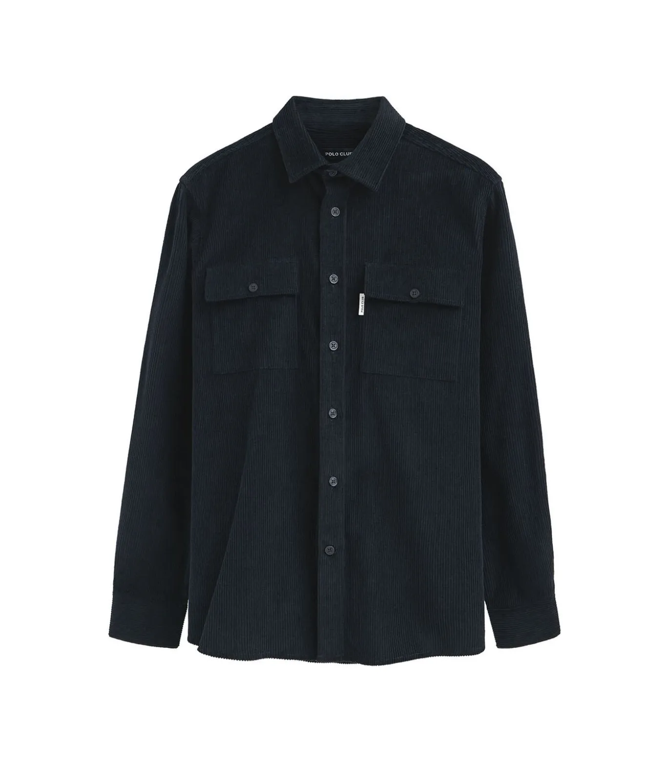 Corduroy hemd in marineblauw met Franse kraag en Polo Club-logo