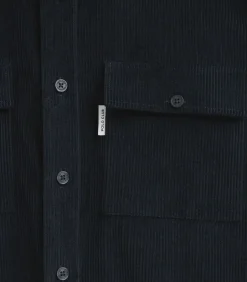 Corduroy hemd in marineblauw met Franse kraag en Polo Club-logo