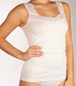 Dames hemd kant / Singlet Lace - 32291 - Kanten vrouwen onderhemd - Brede bandjes - Biologisch katoen