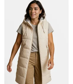 Dames lange mouwloze jas met capuchon