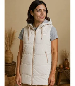 Dames lange mouwloze jas met capuchon