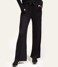 Damesbroek in ribgebreide wijde pijpen Zwart