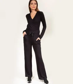 Damesbroek in ribgebreide wijde pijpen Zwart