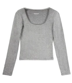 Dames-T-shirt met vierkante hals Heather grijs