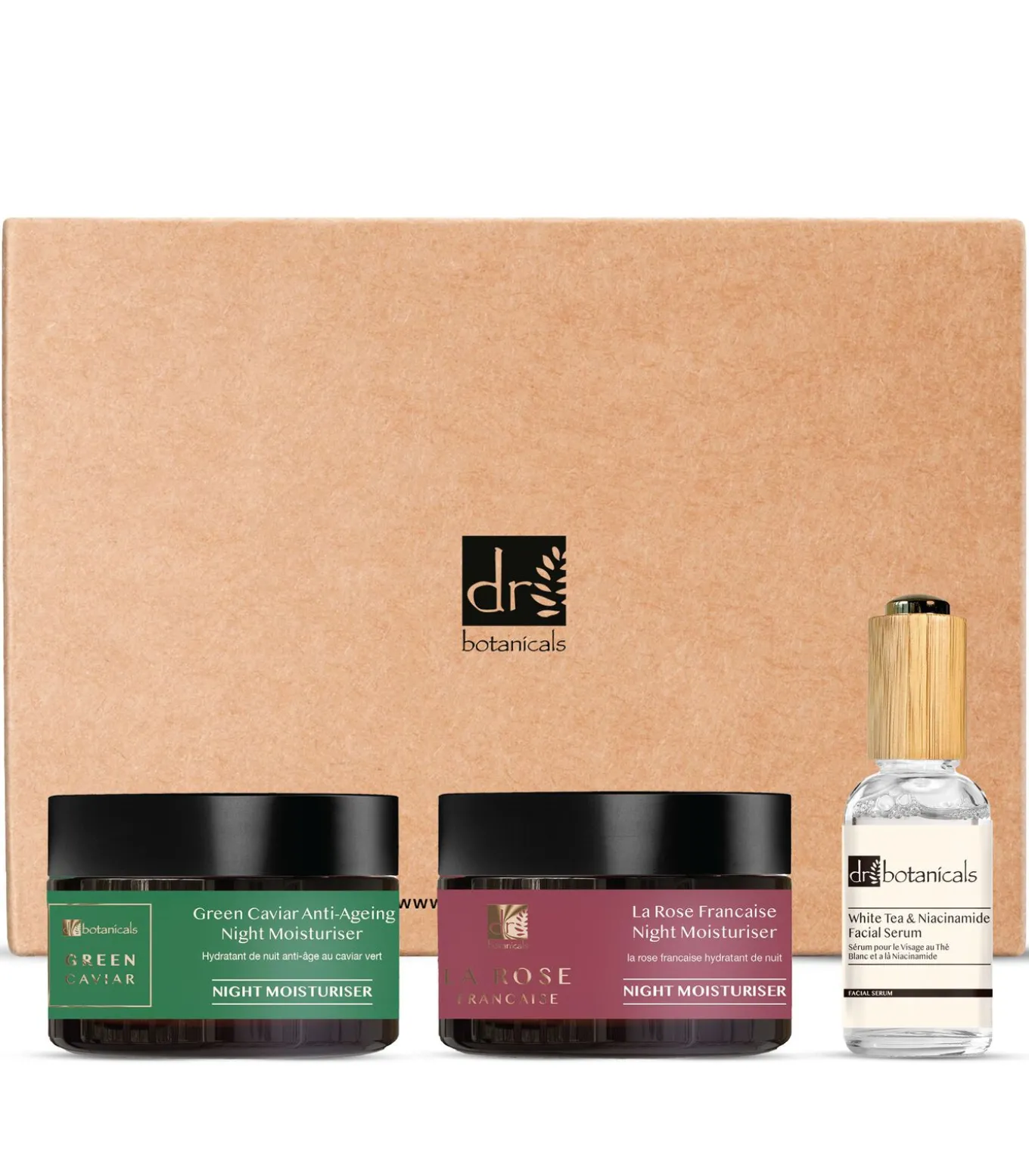 DB Groene Kaviaar & Argan Olie Nachtmoisturiser, Licht Serum en La Rose Française - Nachtmoisturiser