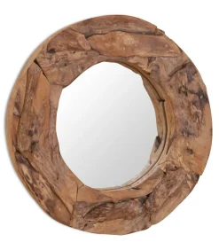 Decoratieve spiegel rond 60 cm teakhout