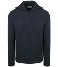 Deep Zip Pullover Boiled Wool Navy