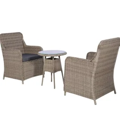 3-delige Bistroset met kussens poly rattan bruin