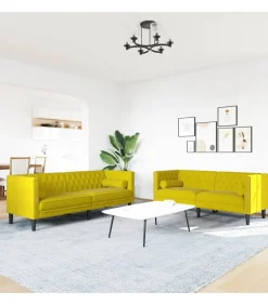 2-delige Loungeset Chesterfield met bolsters fluweel geel
