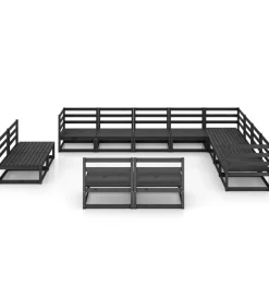 12-delige Loungeset massief grenenhout zwart