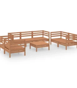 8-delige Loungeset massief grenenhout honingbruin