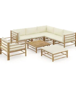 8-delige Loungeset met crèmewitte kussens bamboe